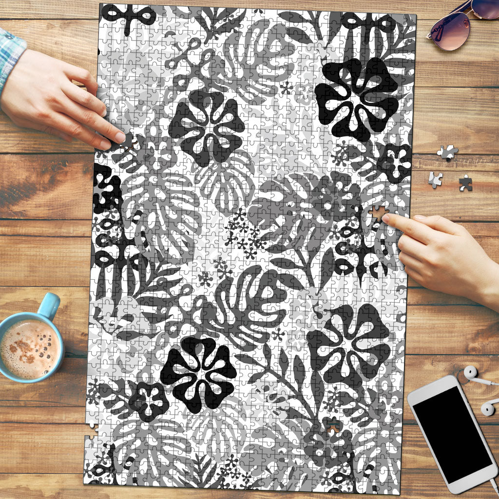 White Aloha Hawaiian Puzzle Monstera Hibiscus Tropical Pattern LT19 White - Polynesian Pride