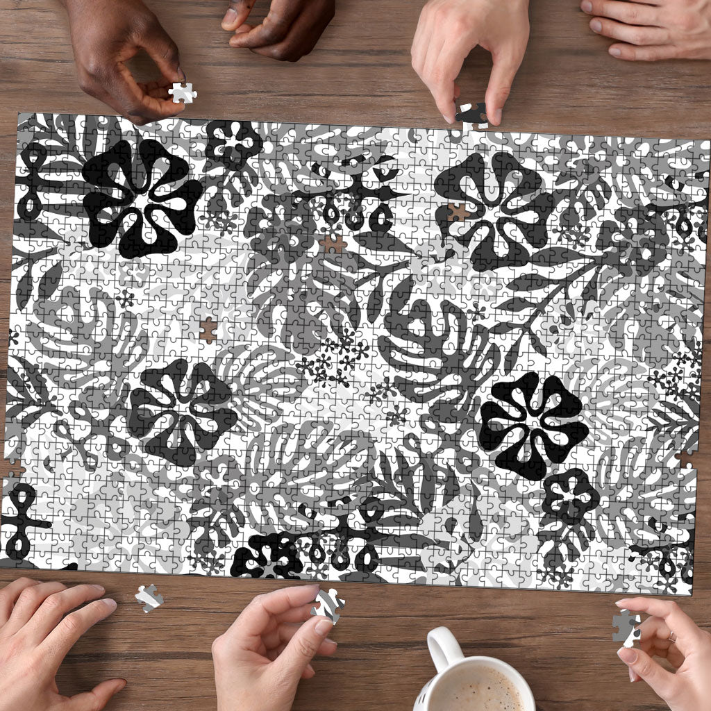 White Aloha Hawaiian Puzzle Monstera Hibiscus Tropical Pattern LT19 - Polynesian Pride