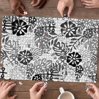 White Aloha Hawaiian Puzzle Monstera Hibiscus Tropical Pattern LT19 - Polynesian Pride