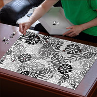 White Aloha Hawaiian Puzzle Monstera Hibiscus Tropical Pattern LT19 - Polynesian Pride