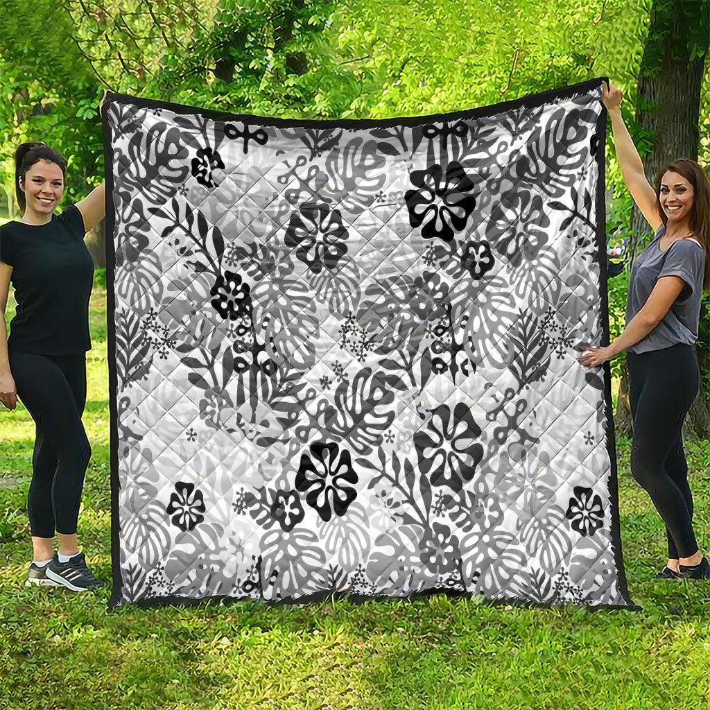 White Aloha Hawaiian Quilt Monstera Hibiscus Tropical Pattern LT19 - Polynesian Pride