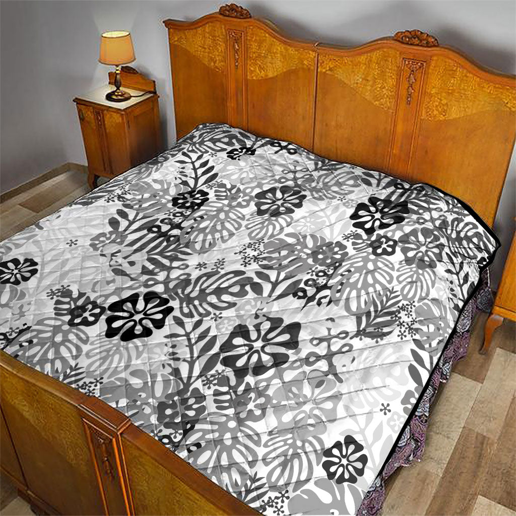 White Aloha Hawaiian Quilt Monstera Hibiscus Tropical Pattern LT19 - Polynesian Pride