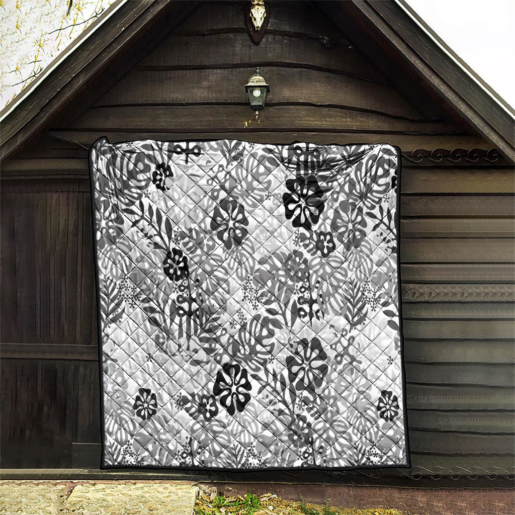 White Aloha Hawaiian Quilt Monstera Hibiscus Tropical Pattern LT19 - Polynesian Pride