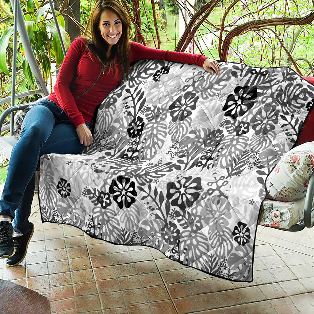 White Aloha Hawaiian Quilt Monstera Hibiscus Tropical Pattern LT19 - Polynesian Pride