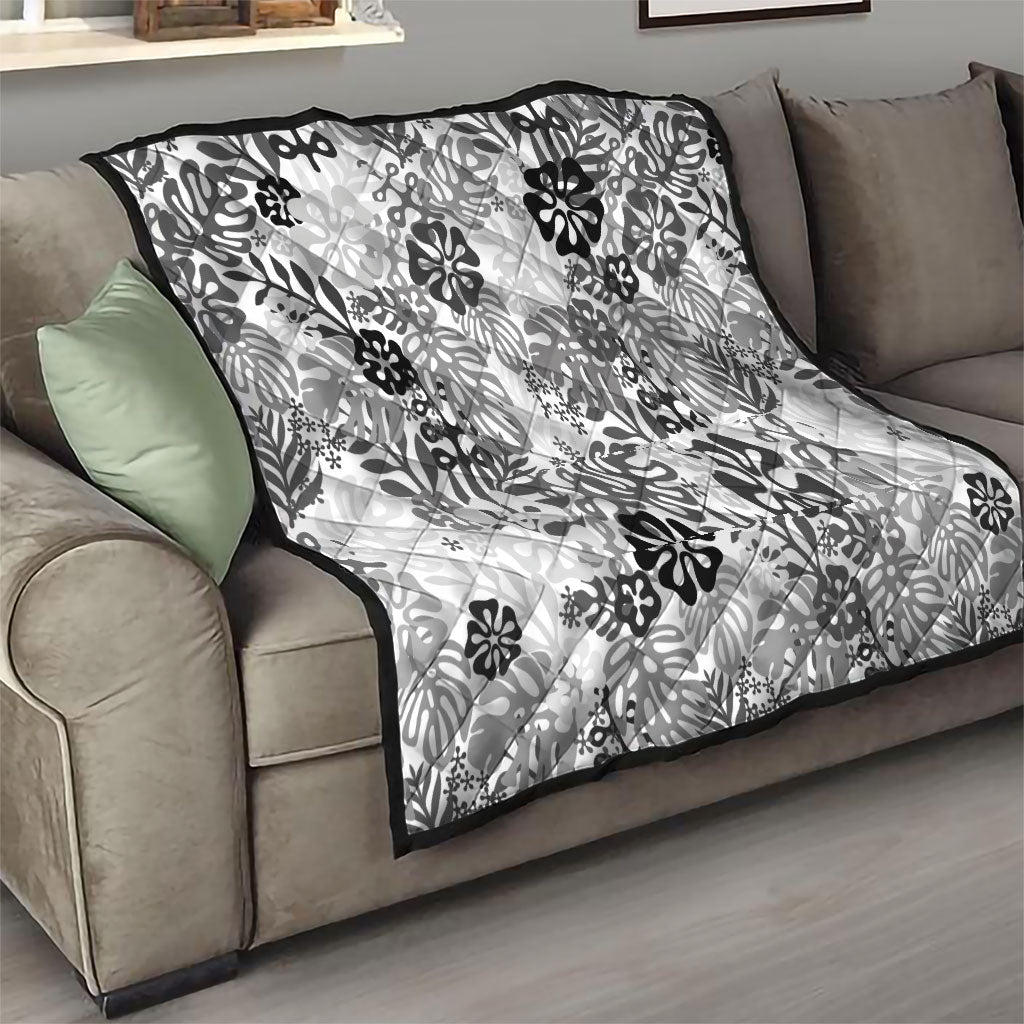 White Aloha Hawaiian Quilt Monstera Hibiscus Tropical Pattern LT19 - Polynesian Pride