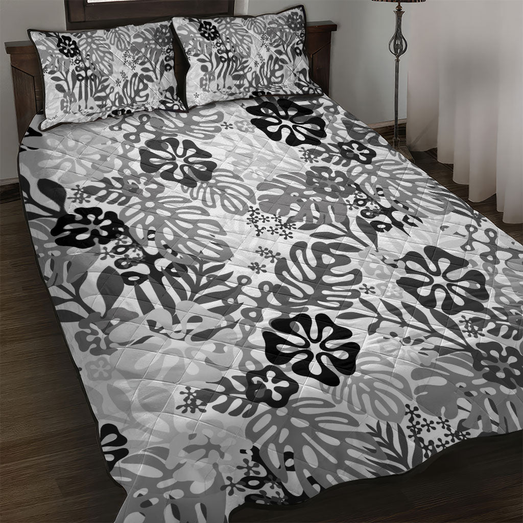 White Aloha Hawaiian Quilt Bed Set Monstera Hibiscus Tropical Pattern LT19 White - Polynesian Pride