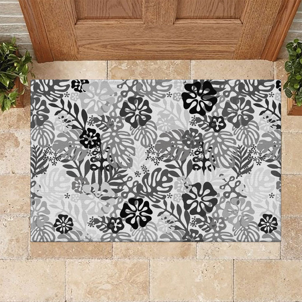 White Aloha Hawaiian Rubber Doormat Monstera Hibiscus Tropical Pattern LT19 White - Polynesian Pride