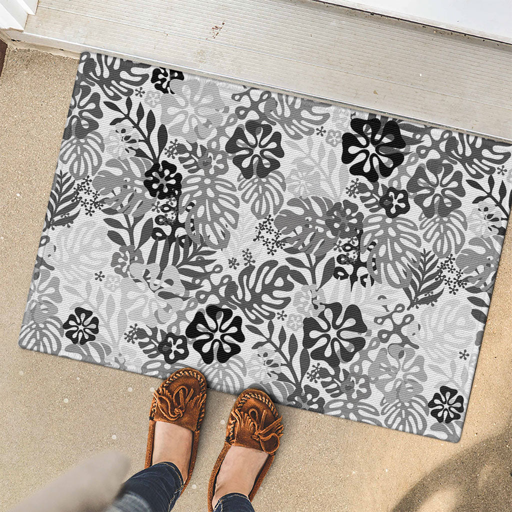 White Aloha Hawaiian Rubber Doormat Monstera Hibiscus Tropical Pattern LT19 - Polynesian Pride