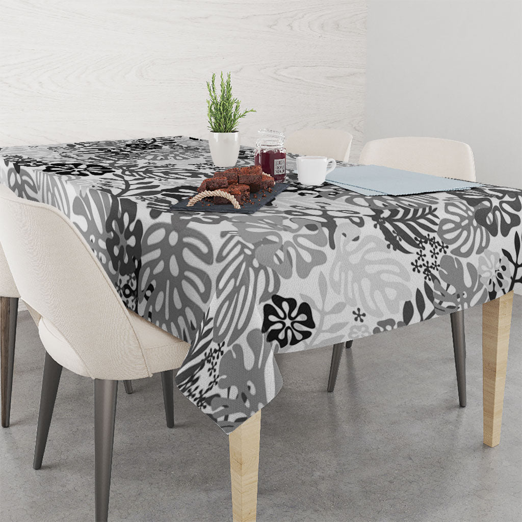 White Aloha Hawaiian Tablecloth Monstera Hibiscus Tropical Pattern LT19 - Polynesian Pride