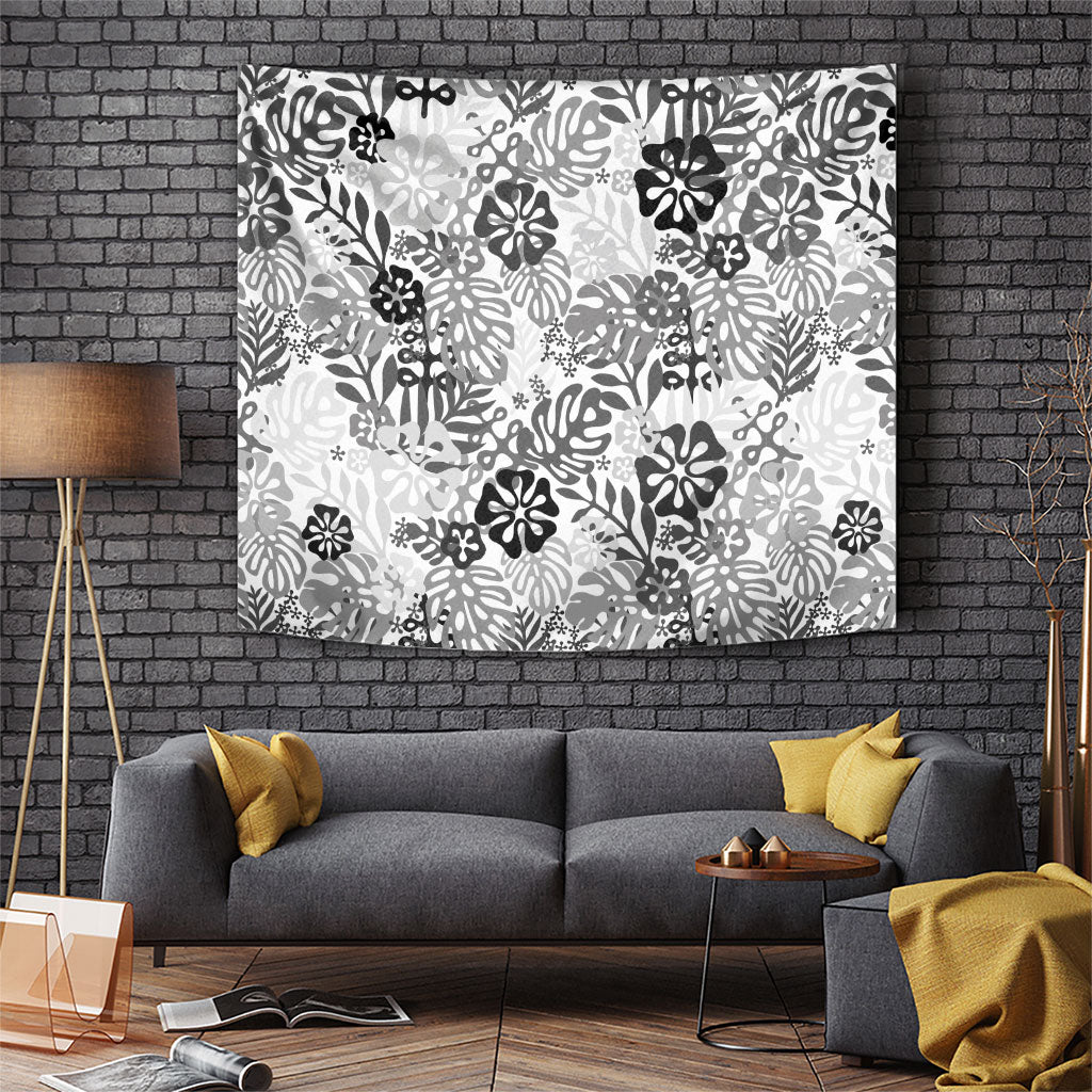 White Aloha Hawaiian Tapestry Monstera Hibiscus Tropical Pattern LT19 White - Polynesian Pride