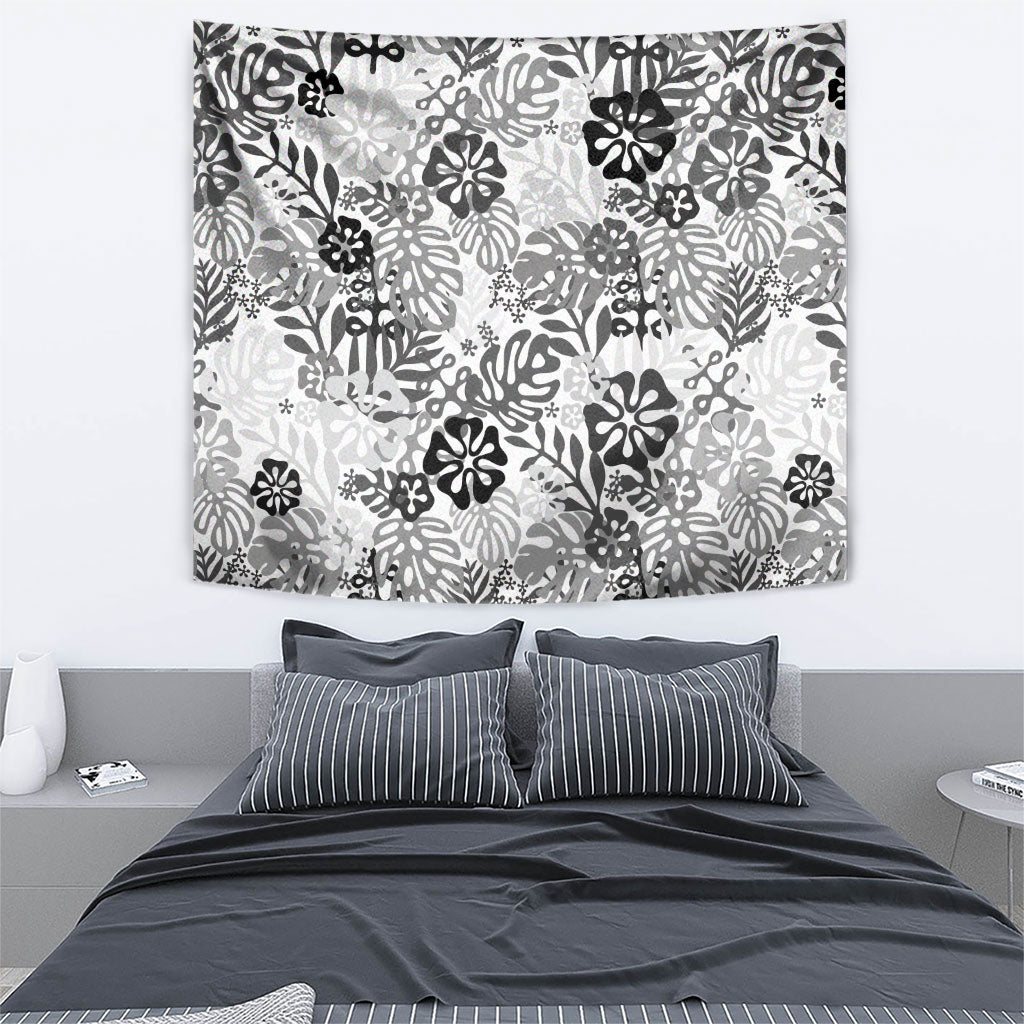 White Aloha Hawaiian Tapestry Monstera Hibiscus Tropical Pattern LT19 - Polynesian Pride