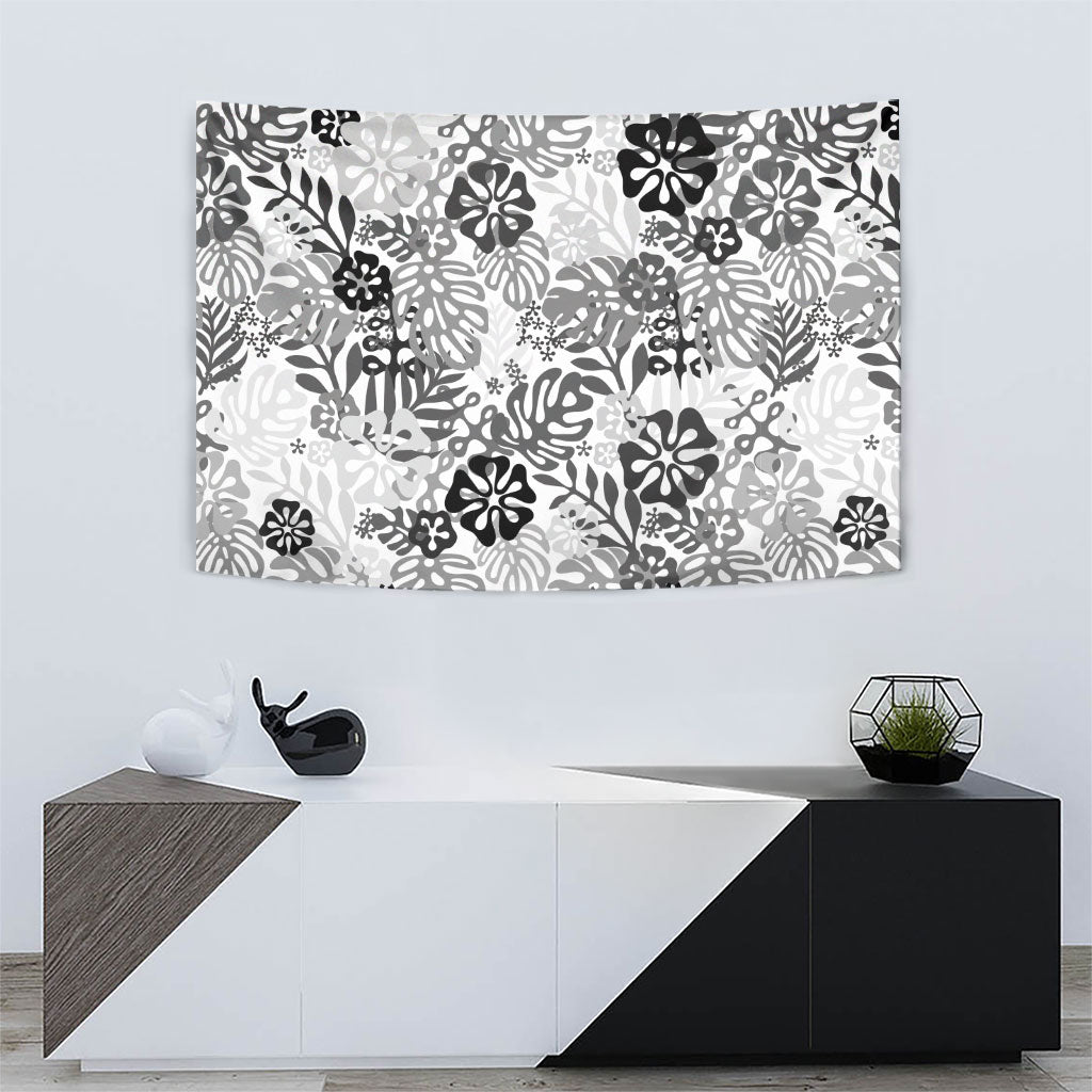 White Aloha Hawaiian Tapestry Monstera Hibiscus Tropical Pattern LT19 - Polynesian Pride