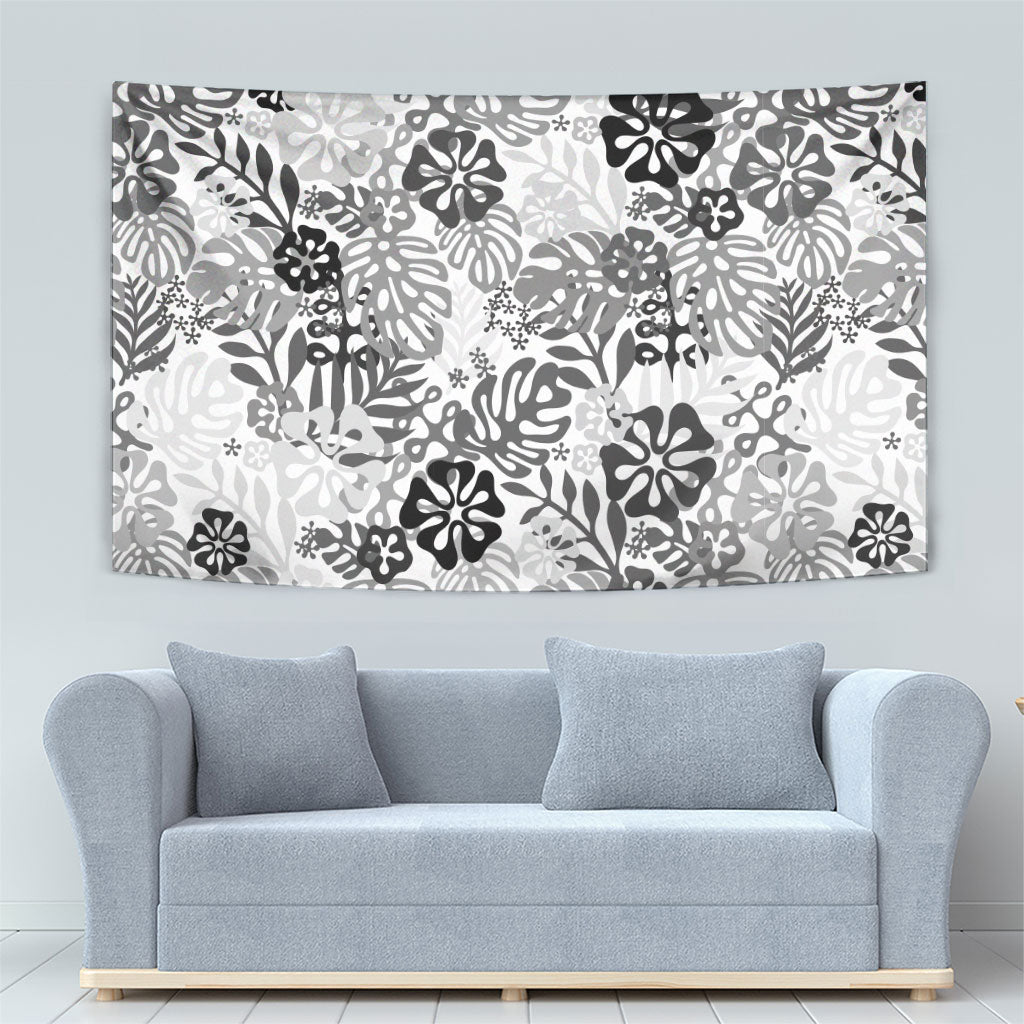 White Aloha Hawaiian Tapestry Monstera Hibiscus Tropical Pattern LT19 - Polynesian Pride