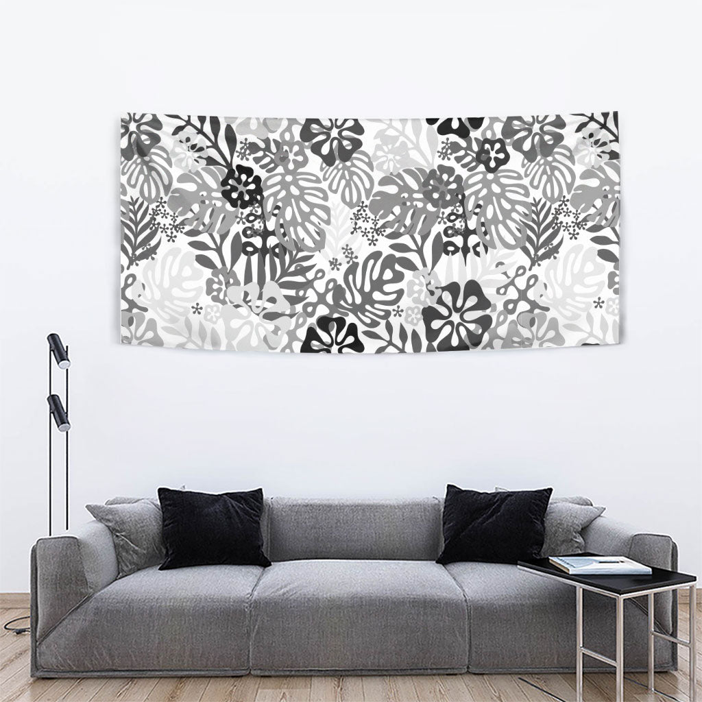 White Aloha Hawaiian Tapestry Monstera Hibiscus Tropical Pattern LT19 - Polynesian Pride