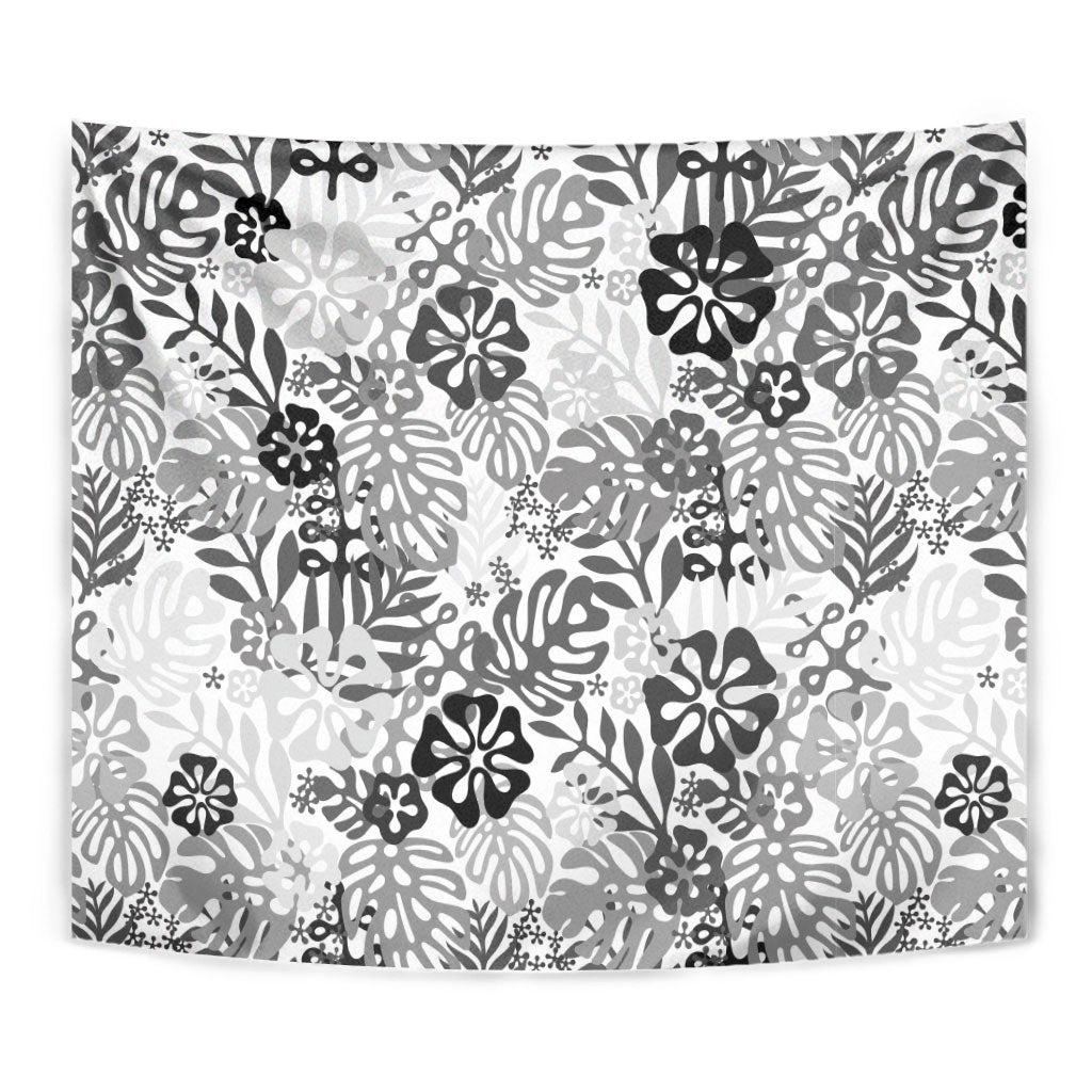 White Aloha Hawaiian Tapestry Monstera Hibiscus Tropical Pattern LT19 - Polynesian Pride