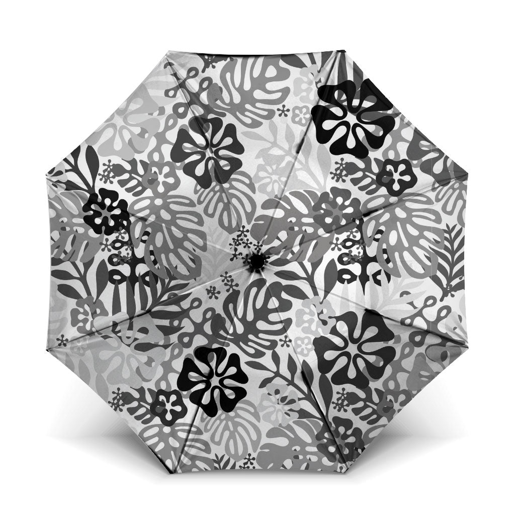 White Aloha Hawaiian Umbrella Monstera Hibiscus Tropical Pattern LT19 One Size Folded 11.42 inch Opened Diameter 37.4 inch White - Polynesian Pride