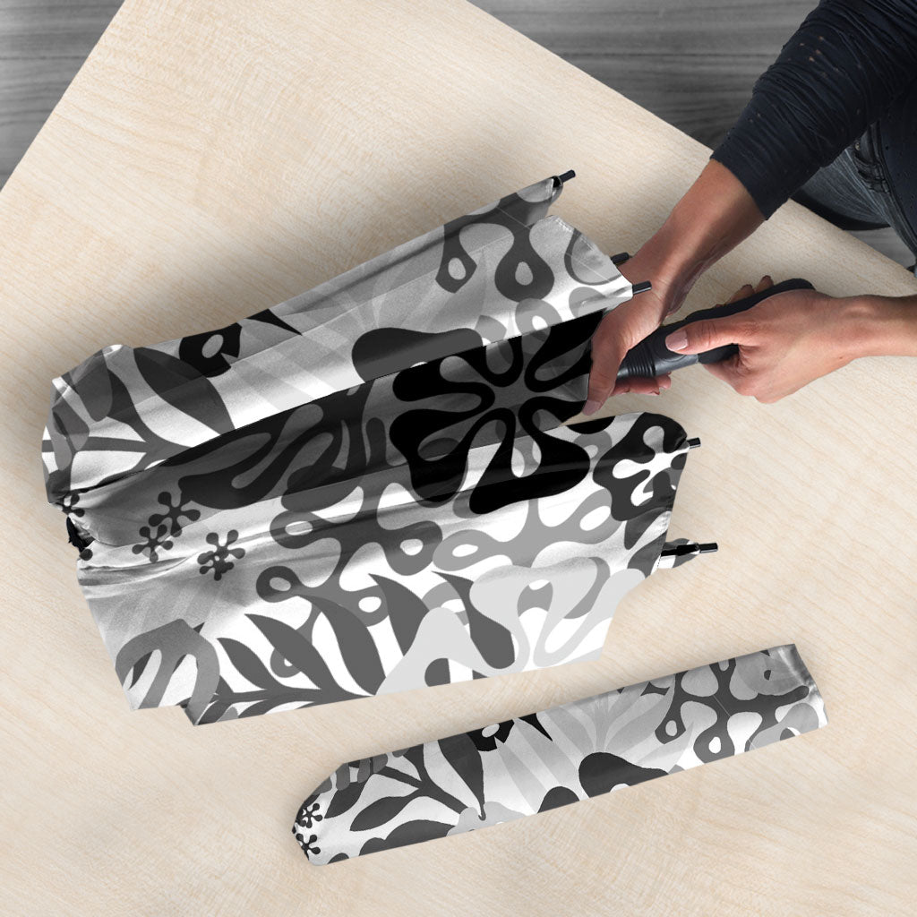 White Aloha Hawaiian Umbrella Monstera Hibiscus Tropical Pattern LT19 - Polynesian Pride