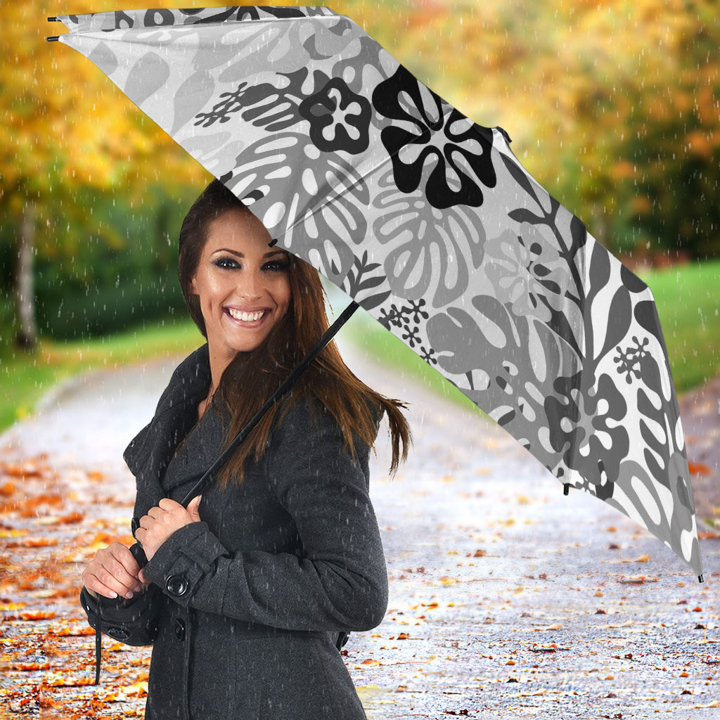White Aloha Hawaiian Umbrella Monstera Hibiscus Tropical Pattern LT19 - Polynesian Pride