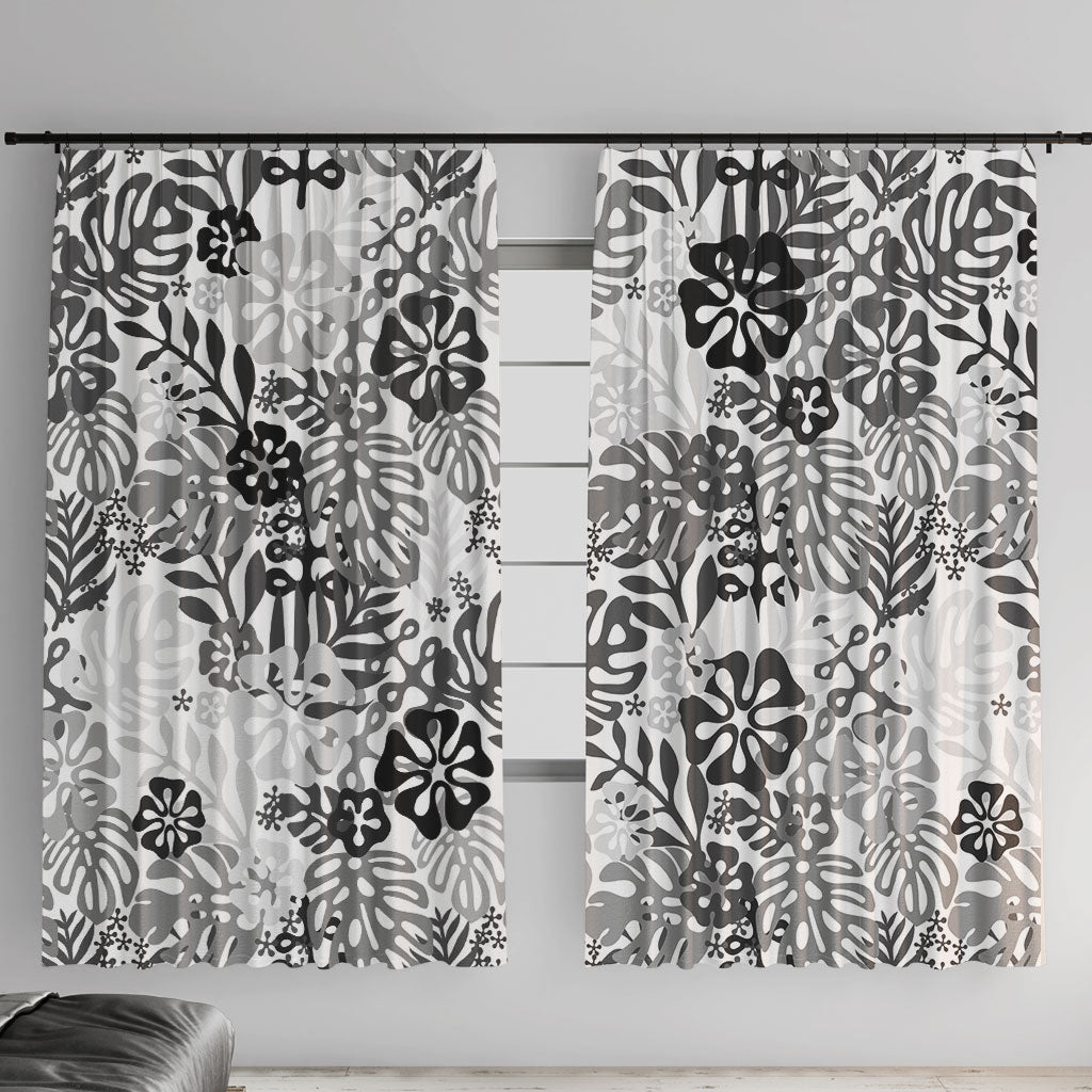 White Aloha Hawaiian Window Curtain Monstera Hibiscus Tropical Pattern LT19 With Hooks White - Polynesian Pride