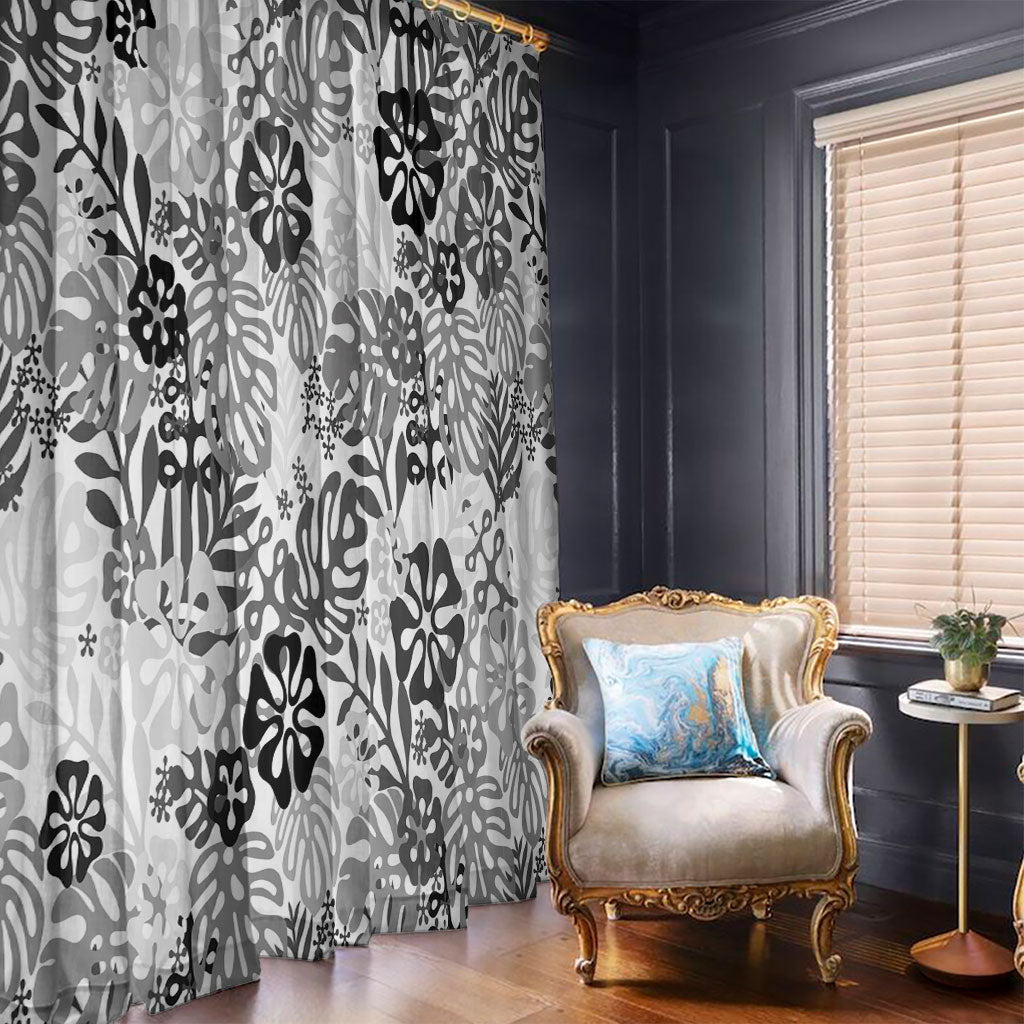 White Aloha Hawaiian Window Curtain Monstera Hibiscus Tropical Pattern LT19 - Polynesian Pride