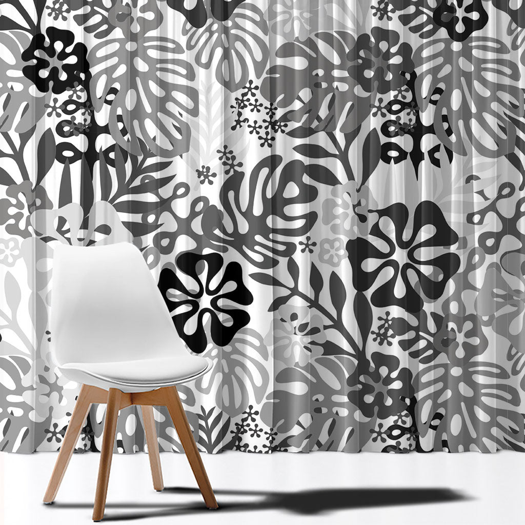 White Aloha Hawaiian Window Curtain Monstera Hibiscus Tropical Pattern LT19 - Polynesian Pride