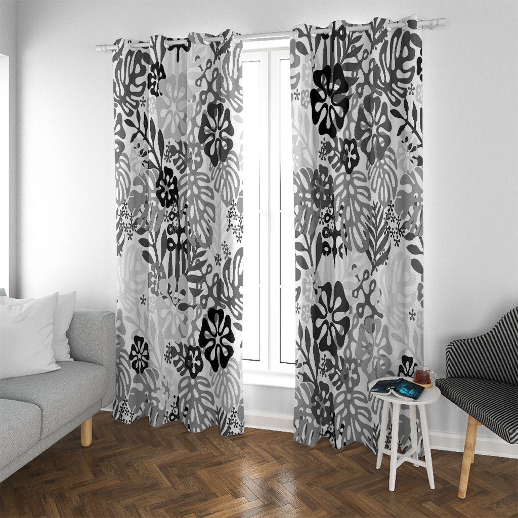 White Aloha Hawaiian Window Curtain Monstera Hibiscus Tropical Pattern LT19 With Grommets White - Polynesian Pride