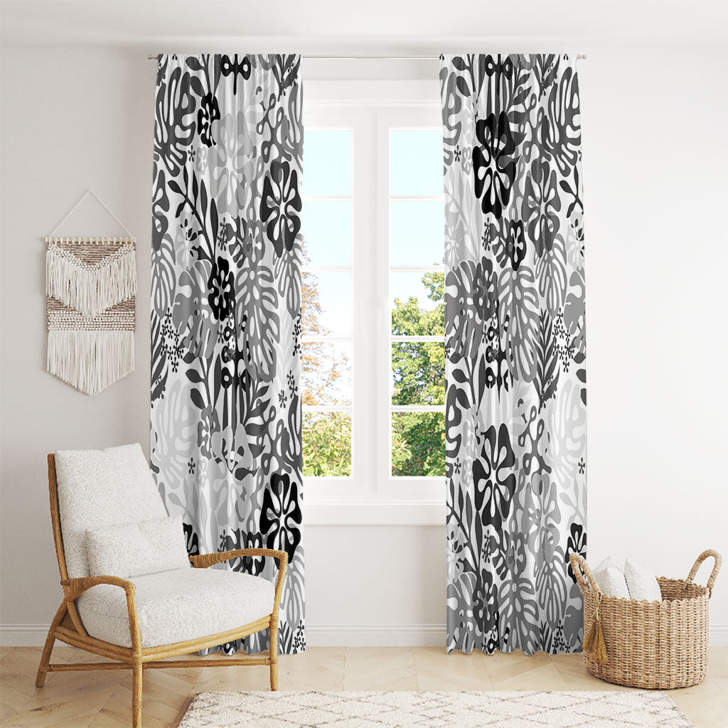 White Aloha Hawaiian Window Curtain Monstera Hibiscus Tropical Pattern LT19 - Polynesian Pride