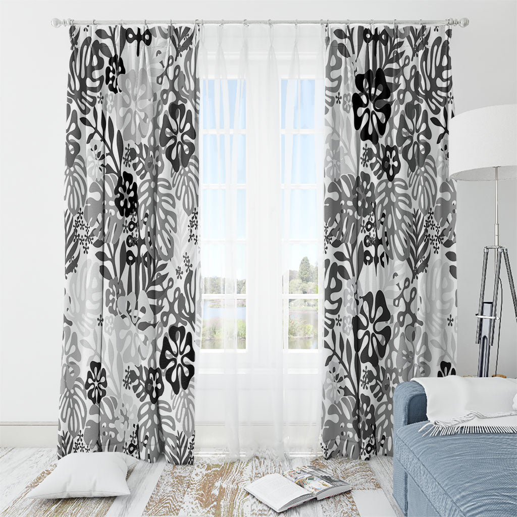 White Aloha Hawaiian Window Curtain Monstera Hibiscus Tropical Pattern LT19 - Polynesian Pride