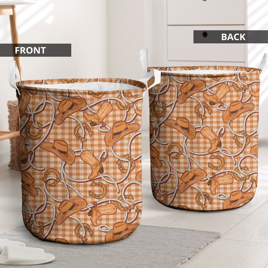Brown Hawaii Palaka Cowboy Laundry Basket Hawaiian Paniolo Festival Spirit LT19 - Polynesian Pride