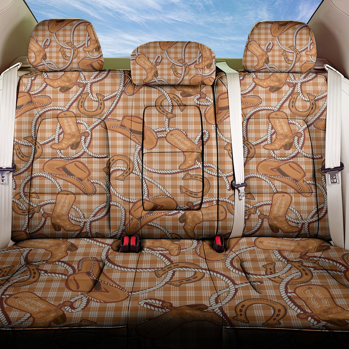 Brown Hawaii Palaka Cowboy Back Car Seat Cover Hawaiian Paniolo Festival Spirit LT19 One Size Brown - Polynesian Pride