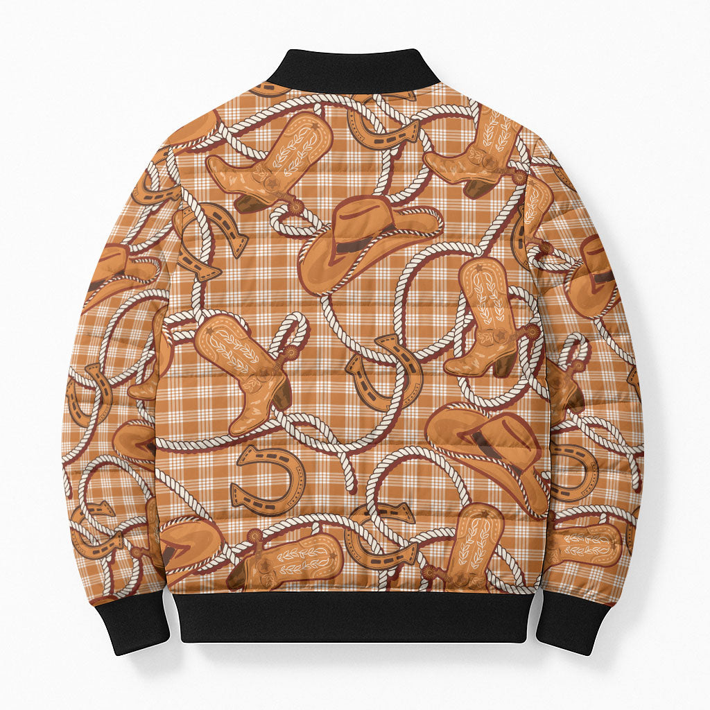 Brown Hawaii Palaka Cowboy Bomber Puffer Jacket Hawaiian Paniolo Festival Spirit LT19 - Polynesian Pride