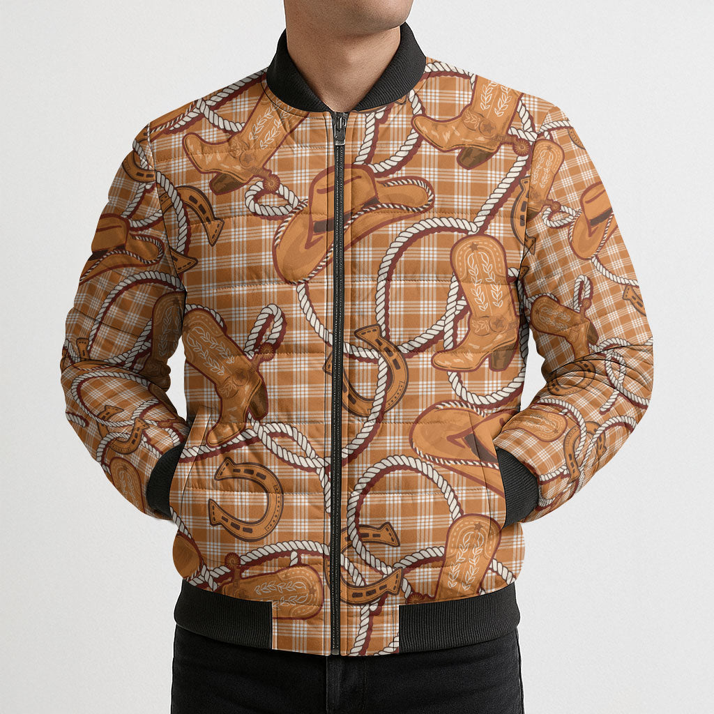Brown Hawaii Palaka Cowboy Bomber Puffer Jacket Hawaiian Paniolo Festival Spirit LT19 - Polynesian Pride