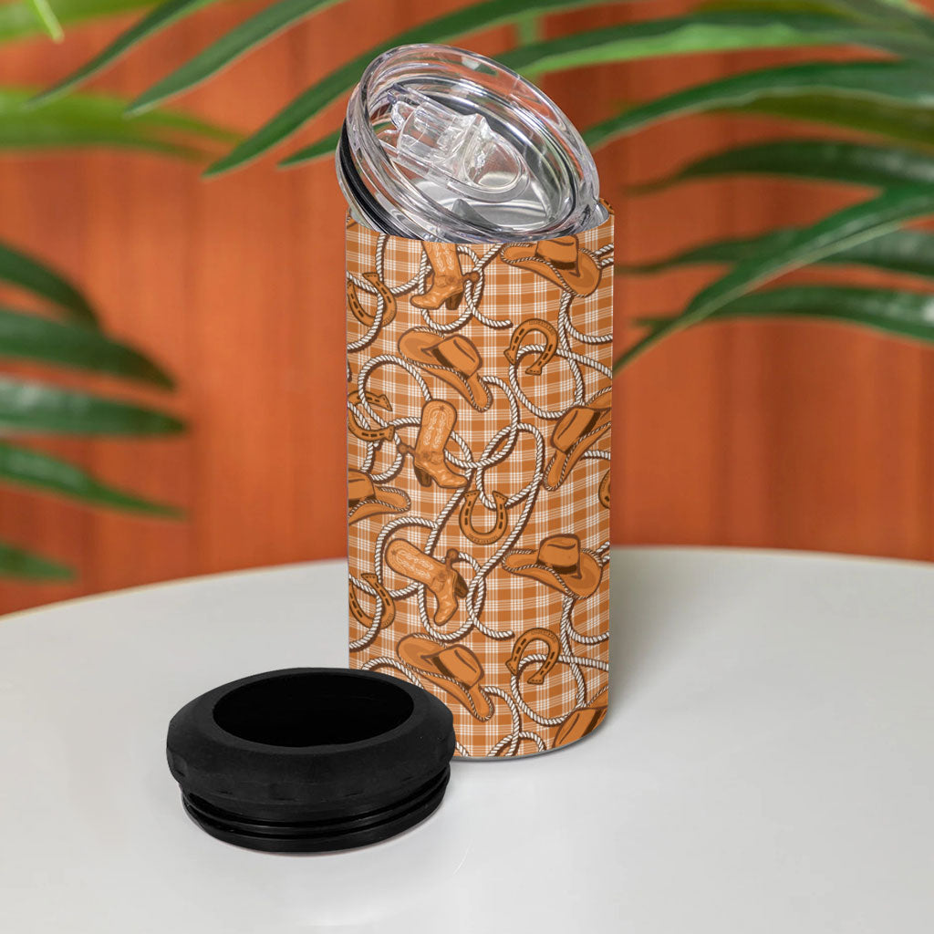 Brown Hawaii Palaka Cowboy 4 in 1 Can Cooler Tumbler Hawaiian Paniolo Festival Spirit LT19 - Polynesian Pride