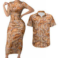 Brown Hawaii Palaka Cowboy Couples Matching Short Sleeve Bodycon Dress and Hawaiian Shirt Hawaiian Paniolo Festival Spirit LT19 Brown - Polynesian Pride