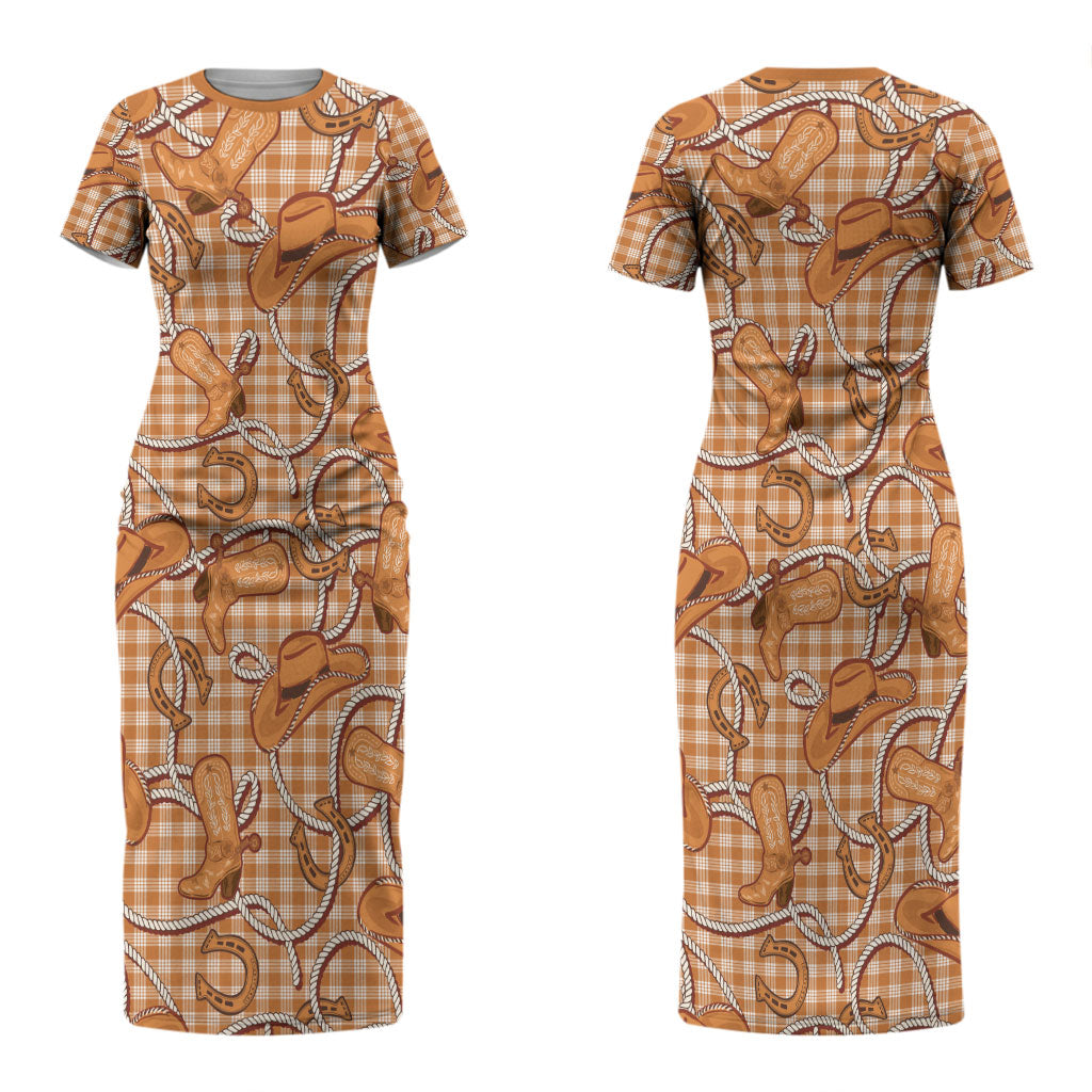 Brown Hawaii Palaka Cowboy Couples Matching Short Sleeve Bodycon Dress and Hawaiian Shirt Hawaiian Paniolo Festival Spirit LT19 - Polynesian Pride