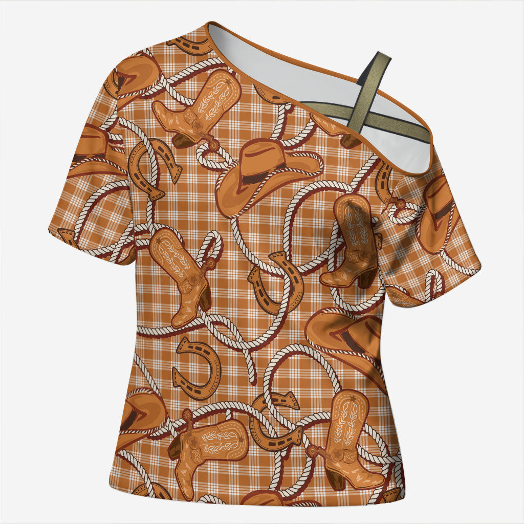 Brown Hawaii Palaka Cowboy Cross Shoulder Shirt Hawaiian Paniolo Festival Spirit LT19 Female Brown - Polynesian Pride