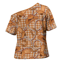 Brown Hawaii Palaka Cowboy Cross Shoulder Shirt Hawaiian Paniolo Festival Spirit LT19 - Polynesian Pride