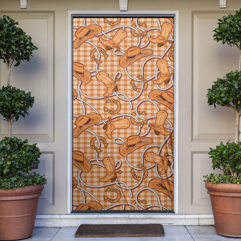 Brown Hawaii Palaka Cowboy Door Cover Hawaiian Paniolo Festival Spirit LT19 Brown - Polynesian Pride