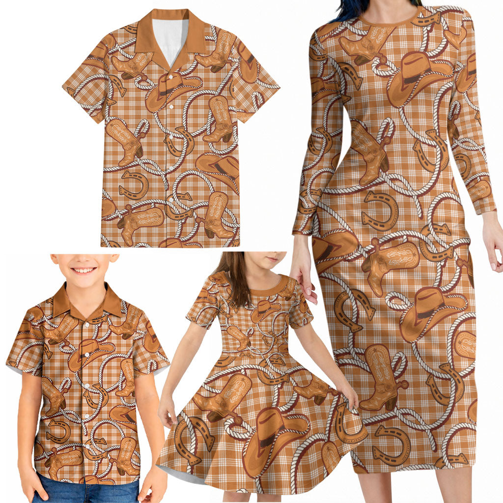 Brown Hawaii Palaka Cowboy Family Matching Long Sleeve Bodycon Dress and Hawaiian Shirt Hawaiian Paniolo Festival Spirit LT19 - Polynesian Pride