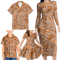 Brown Hawaii Palaka Cowboy Family Matching Long Sleeve Bodycon Dress and Hawaiian Shirt Hawaiian Paniolo Festival Spirit LT19 - Polynesian Pride