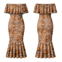 Brown Hawaii Palaka Cowboy Family Matching Mermaid Dress and Hawaiian Shirt Hawaiian Paniolo Festival Spirit LT19 Mom's Dress Brown - Polynesian Pride