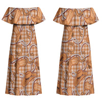 Brown Hawaii Palaka Cowboy Family Matching Off Shoulder Maxi Dress and Hawaiian Shirt Hawaiian Paniolo Festival Spirit LT19 Mom's Dress Brown - Polynesian Pride