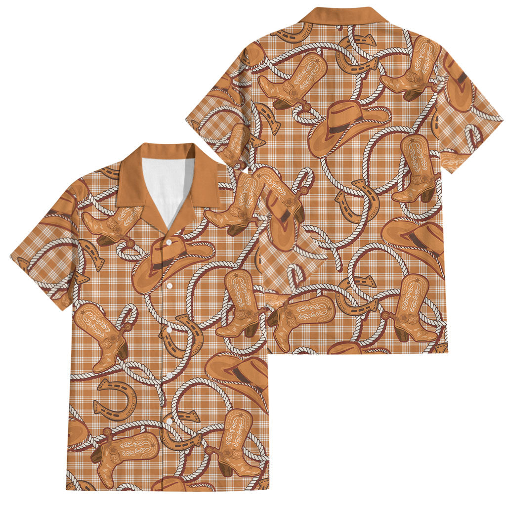 Brown Hawaii Palaka Cowboy Family Matching Puletasi and Hawaiian Shirt Hawaiian Paniolo Festival Spirit LT19 Dad's Shirt - Short Sleeve Brown - Polynesian Pride