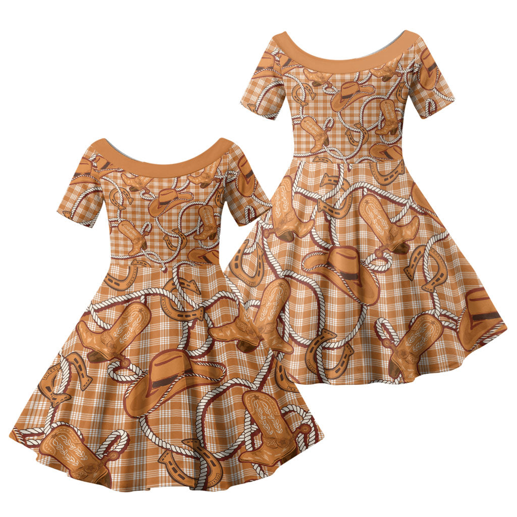 Brown Hawaii Palaka Cowboy Family Matching Puletasi and Hawaiian Shirt Hawaiian Paniolo Festival Spirit LT19 Daughter's Dress Brown - Polynesian Pride