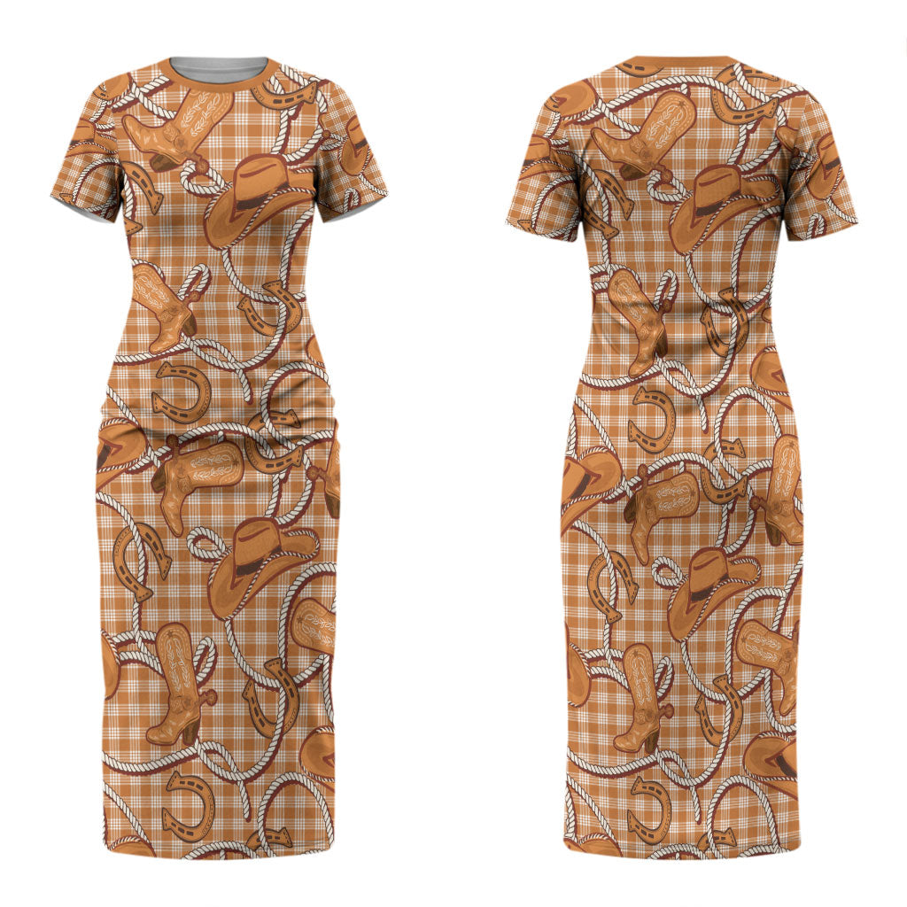 Brown Hawaii Palaka Cowboy Family Matching Short Sleeve Bodycon Dress and Hawaiian Shirt Hawaiian Paniolo Festival Spirit LT19 Mom's Dress Brown - Polynesian Pride