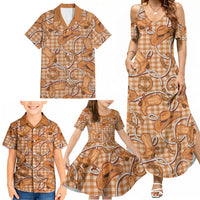 Brown Hawaii Palaka Cowboy Family Matching Summer Maxi Dress and Hawaiian Shirt Hawaiian Paniolo Festival Spirit LT19 - Polynesian Pride