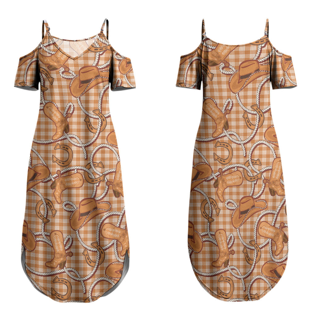 Brown Hawaii Palaka Cowboy Family Matching Summer Maxi Dress and Hawaiian Shirt Hawaiian Paniolo Festival Spirit LT19 Mom's Dress Brown - Polynesian Pride
