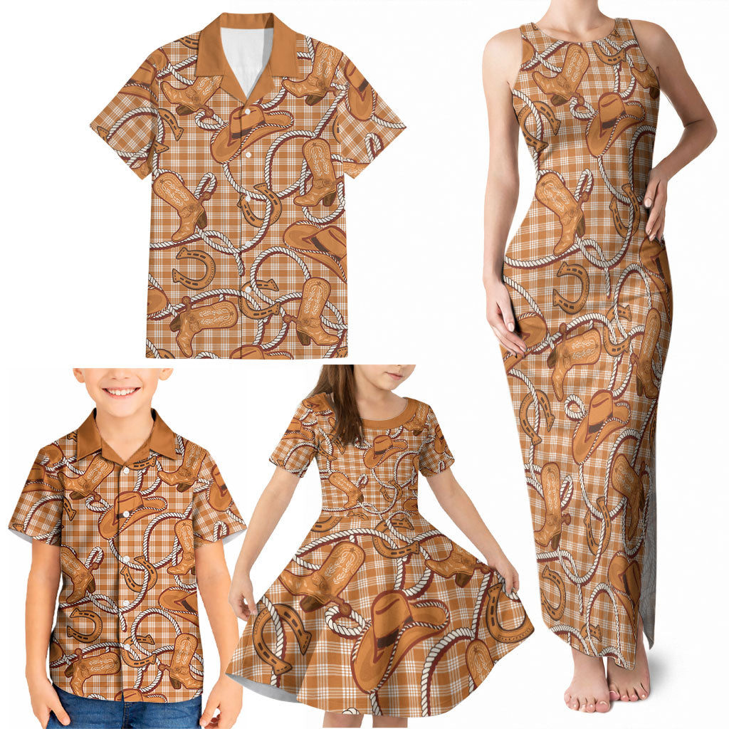 Brown Hawaii Palaka Cowboy Family Matching Tank Maxi Dress and Hawaiian Shirt Hawaiian Paniolo Festival Spirit LT19 - Polynesian Pride