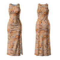 Brown Hawaii Palaka Cowboy Family Matching Tank Maxi Dress and Hawaiian Shirt Hawaiian Paniolo Festival Spirit LT19 Mom's Dress Brown - Polynesian Pride