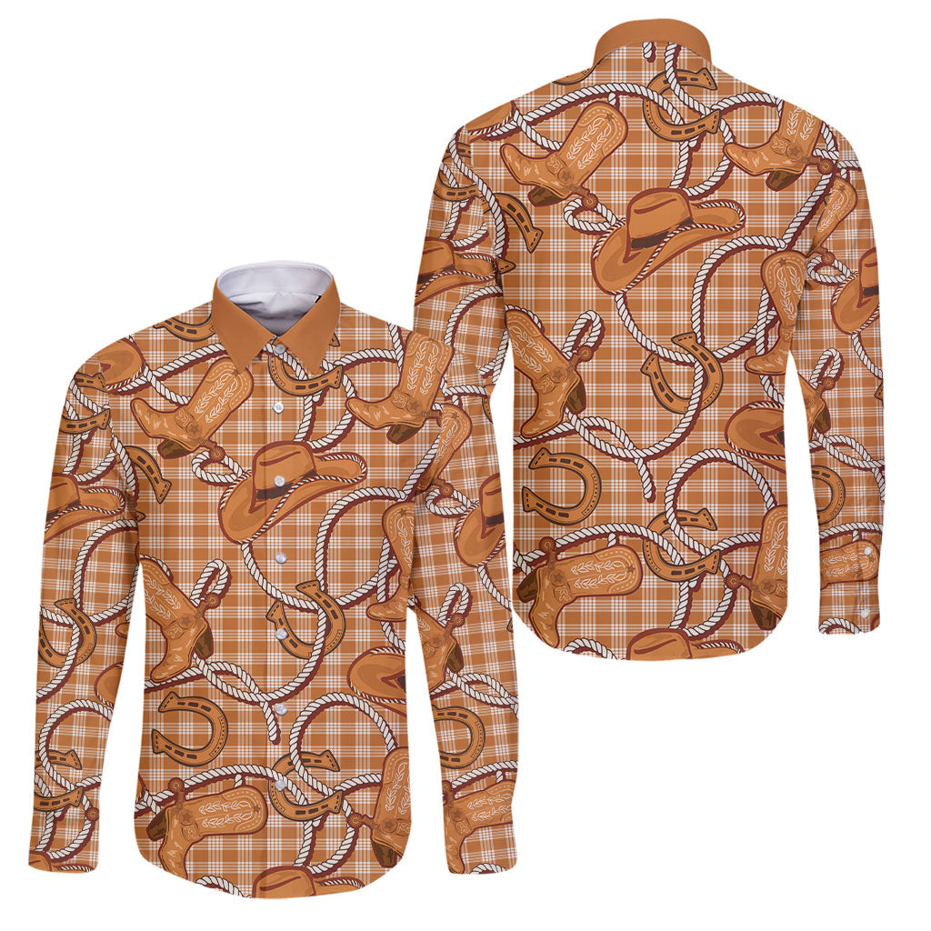 Brown Hawaii Palaka Cowboy Family Matching Tank Maxi Dress and Hawaiian Shirt Hawaiian Paniolo Festival Spirit LT19 Dad's Shirt - Long Sleeve Brown - Polynesian Pride